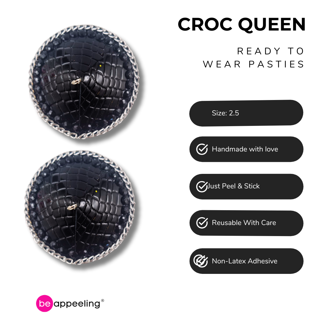 CROC QUEEN Faux Croc and Silver Chain Nipple Pasties, Pasty, Covers (2 PCS)