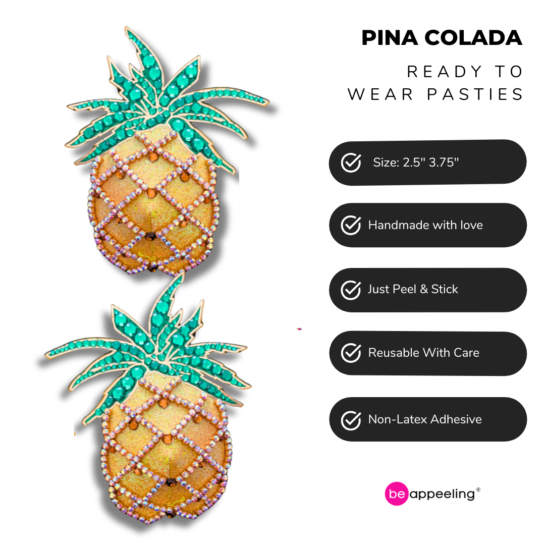PINA COLADA Pineapple Rhinestone Nipple Pasties, Covers 2PCS