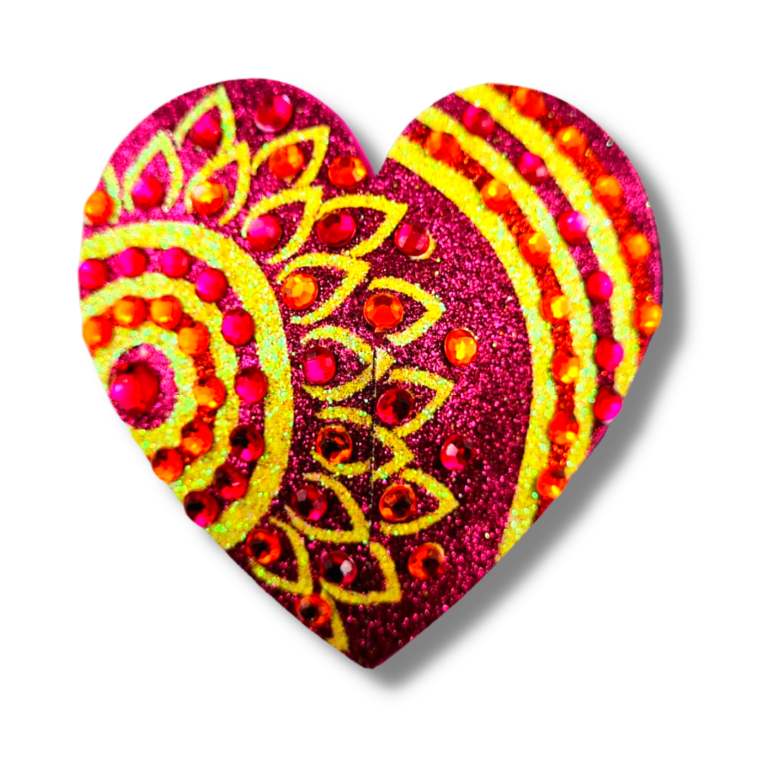 LOLA Pink & Yellow Mosaic Glitter Heart and Gem Nipple Pasty, Covers (2pcs) for Burlesque Lingerie Raves and Festivals