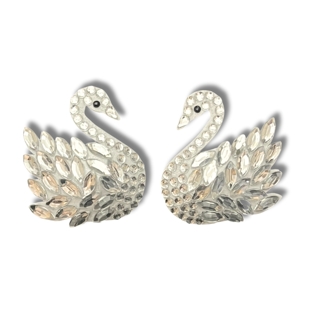 SWAN LAKE - Glitter and Gem Swan Nipple Pasties Covers (2pcs) for Burlesque, Rave Lingerie and Festivals