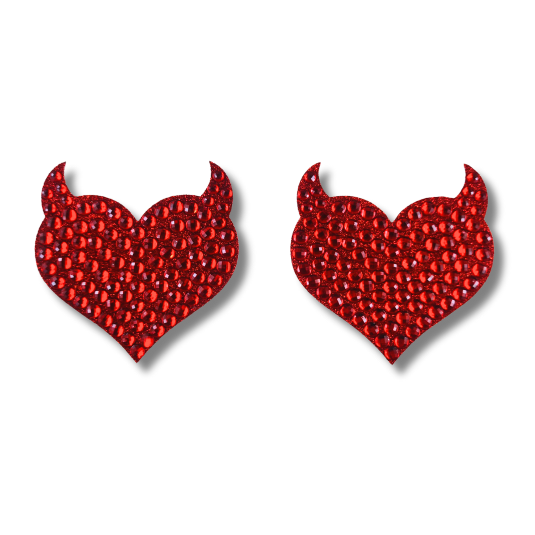 Jezebelle Red heart &amp; Horns Nipple Pasties (2 ps), Couvertures pour lingerie, raves burlesques et festivals