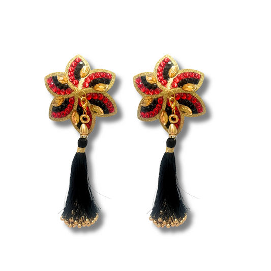 STELLA Red, Gold and Black Star Shape Nipple Pasties Covers (2pcs) with Removable Tassels