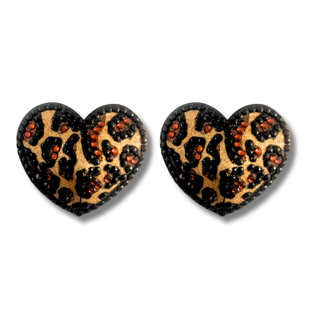 DREA Empanadillas para pezones con forma de corazón con estampado de leopardo, pastosas (2 piezas) para festivales de lencería burlesca Raves