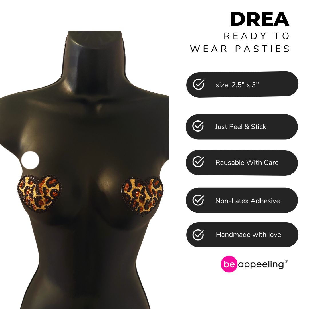 DREA Cache-tétons en forme de cœur imprimé léopard, pâteux (2 pièces) pour les festivals de lingerie burlesque Raves