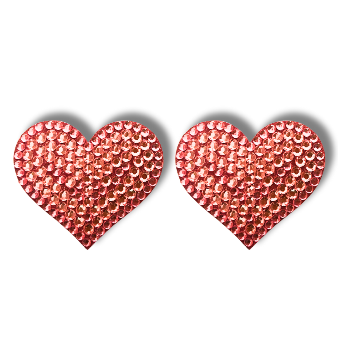 SWEET CHEEKS Pink or Silver Gem Heart  Nipple Pasties, Covers (2pcs)