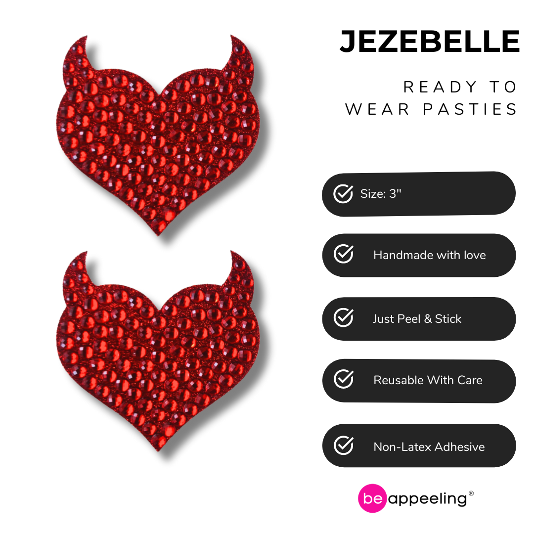 Jezebelle Red heart &amp; Horns Nipple Pasties (2 ps), Fundas para lencería, raves burlescas y festivales