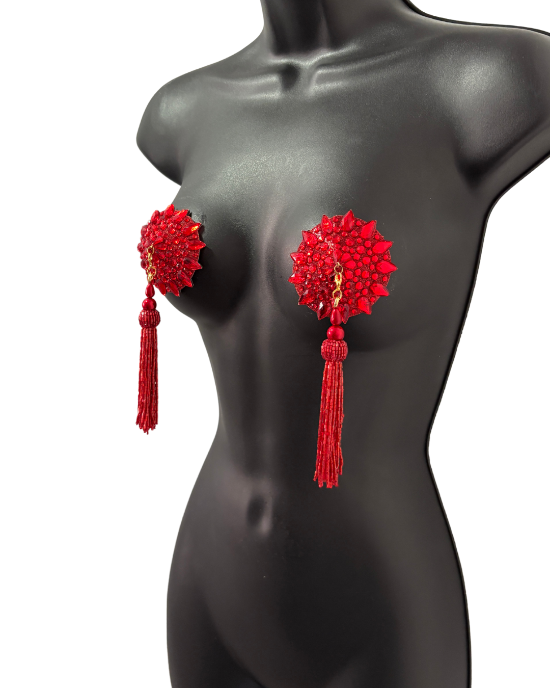 DITA VON TEESE Scarleteese Glitter & Gem Pasties with Removable Hand-Beaded Pasties With Tassels (2pcs)