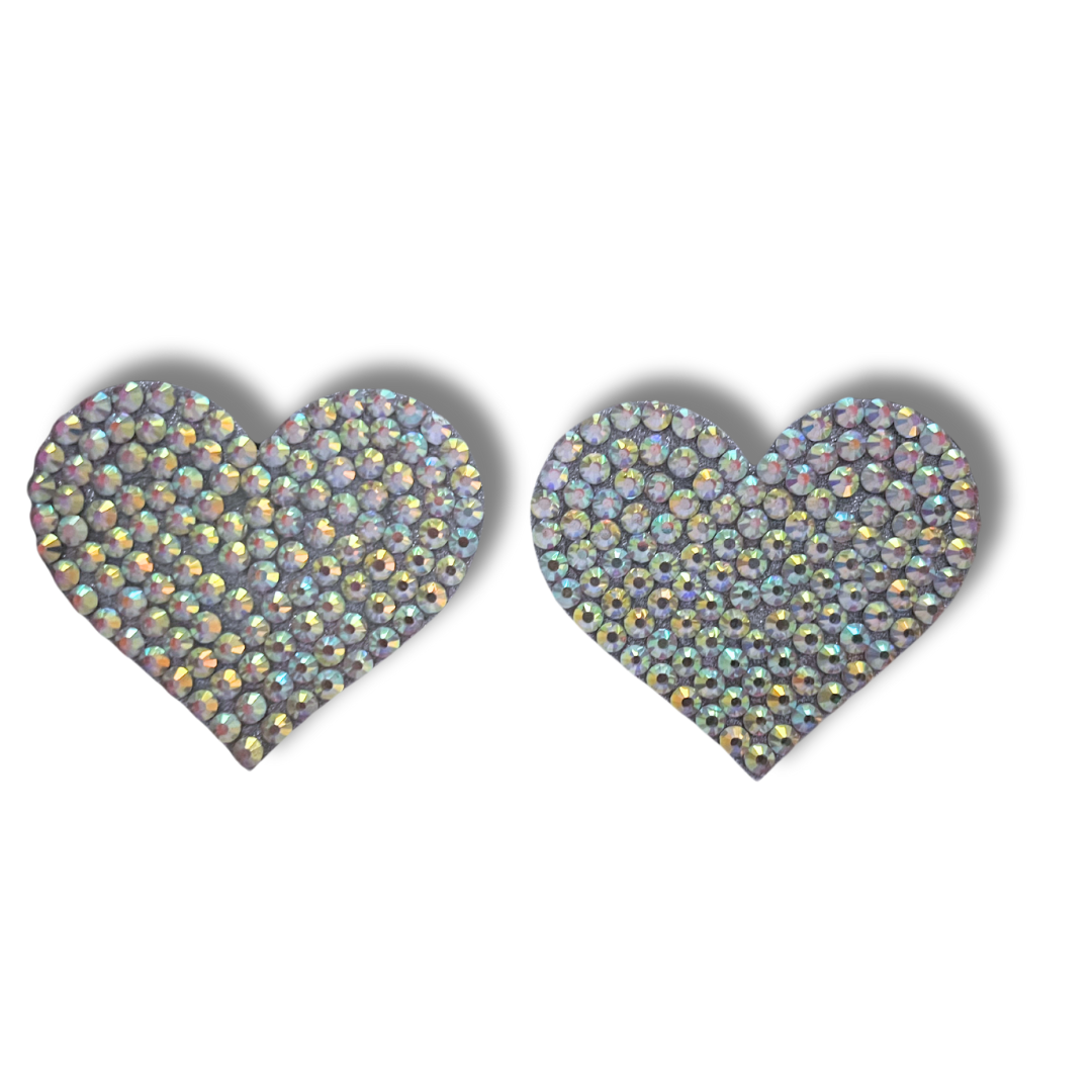SWEET CHEEKS Pasties para pezones con forma de corazón con gemas rosas o plateadas, cubiertas (2 unidades)