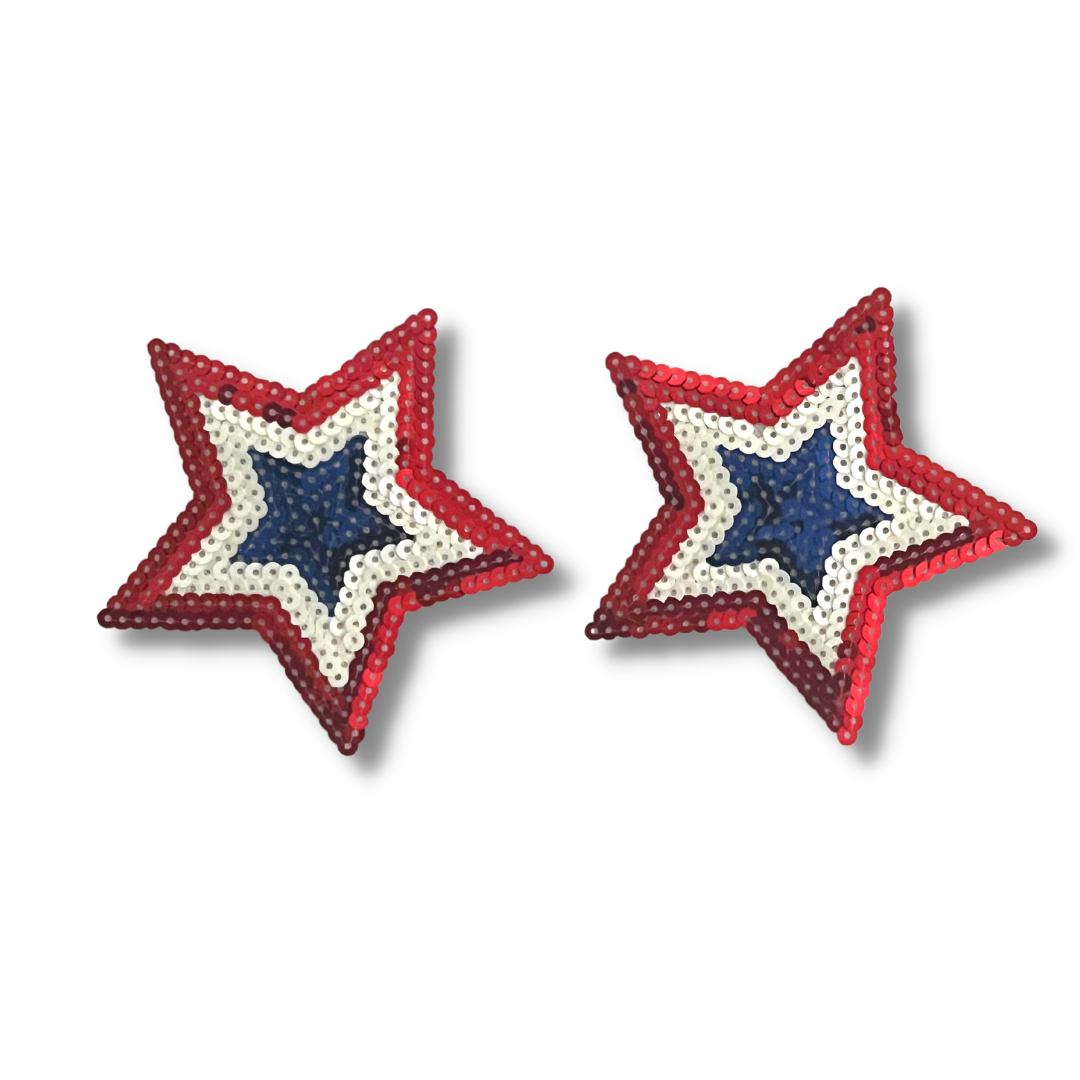 MISS INDEPENDENT Red White & Blue Sequin Star Nipple Pasty, Covers (2 pcs) for Burlesque, Pride, Lingerie, Raves, Festivals