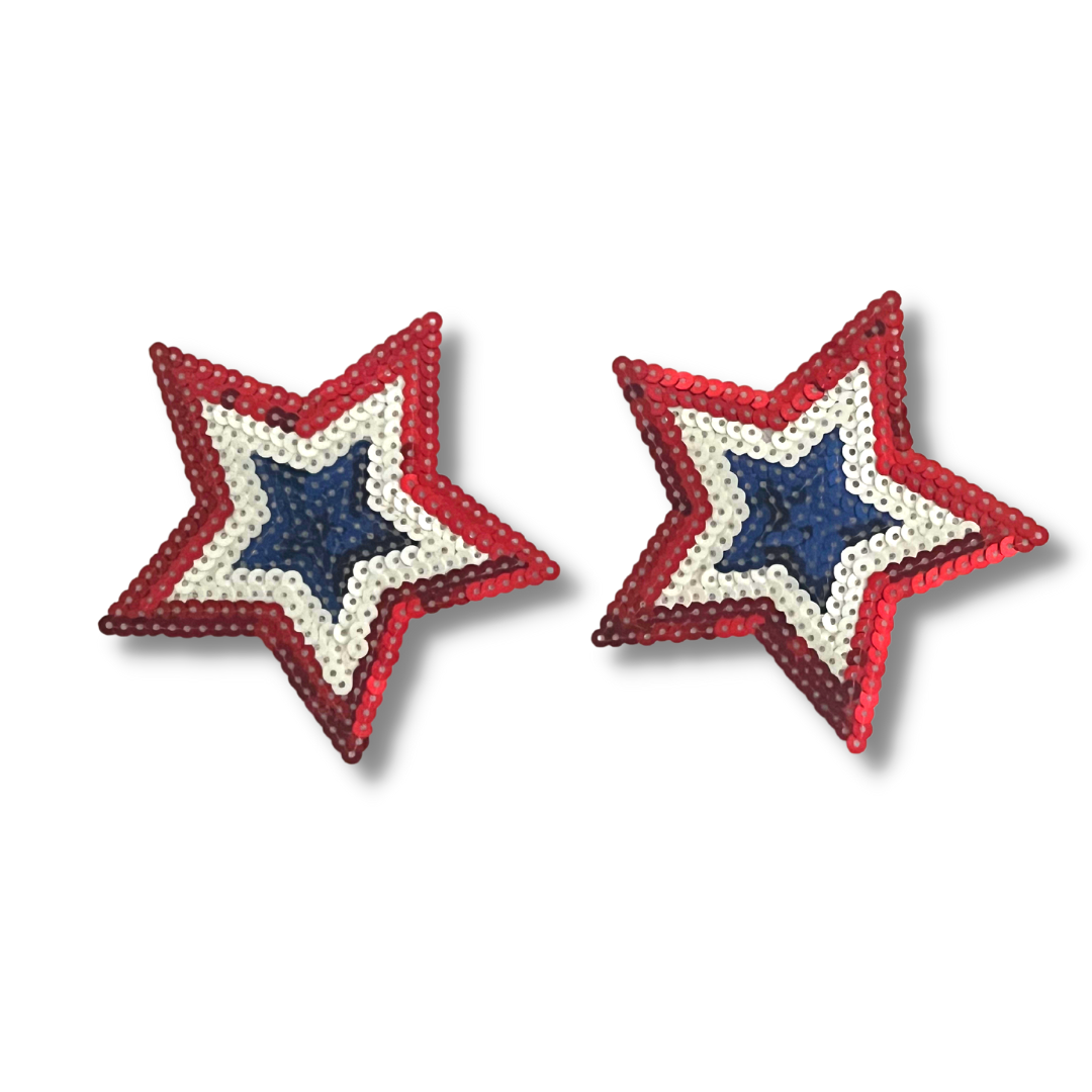 MISS INDEPENDENT Red White &amp; Blue Sequin Star Nipple Pasty, Covers (2 pcs) pour Burlesque, Pride, Lingerie, Raves, Festivals