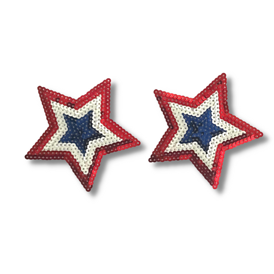 MISS INDEPENDENT Red White &amp; Blue Sequin Star Nipple Pasty, Covers (2 pcs) pour Burlesque, Pride, Lingerie, Raves, Festivals