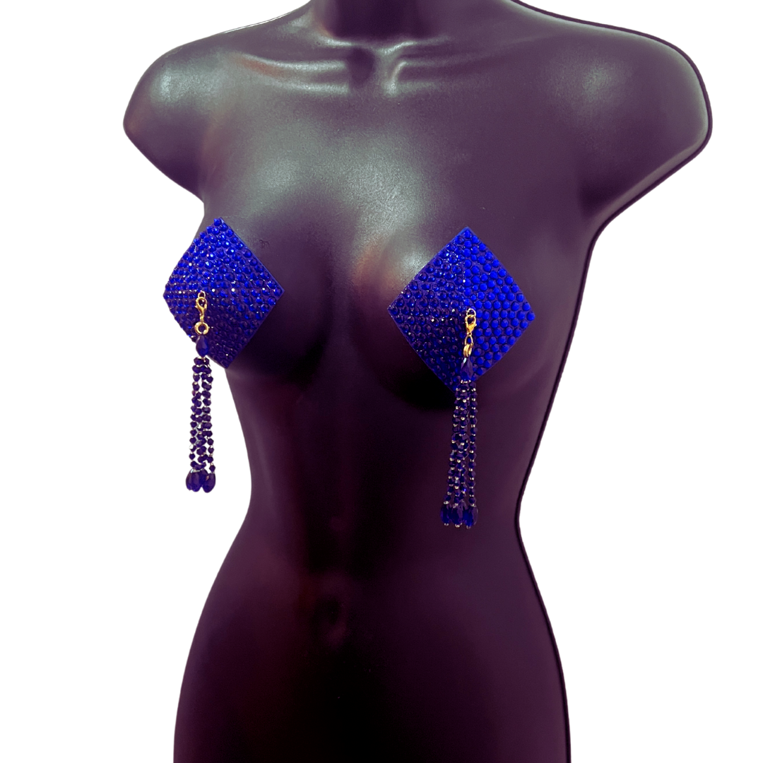 DIAMANTE (5 colours!) Diamond Shape Crystal Pasties, Covers (2 PCS) with Removable Crystal and Tassels