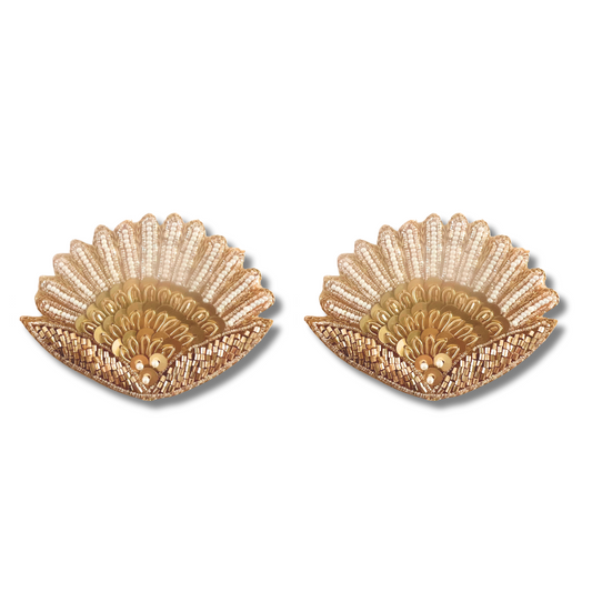VENUS Black or Gold - Sequin and Embroidered Shell Nipple Pasties Covers (2pcs) for Burlesque, Rave Lingerie and Festivals