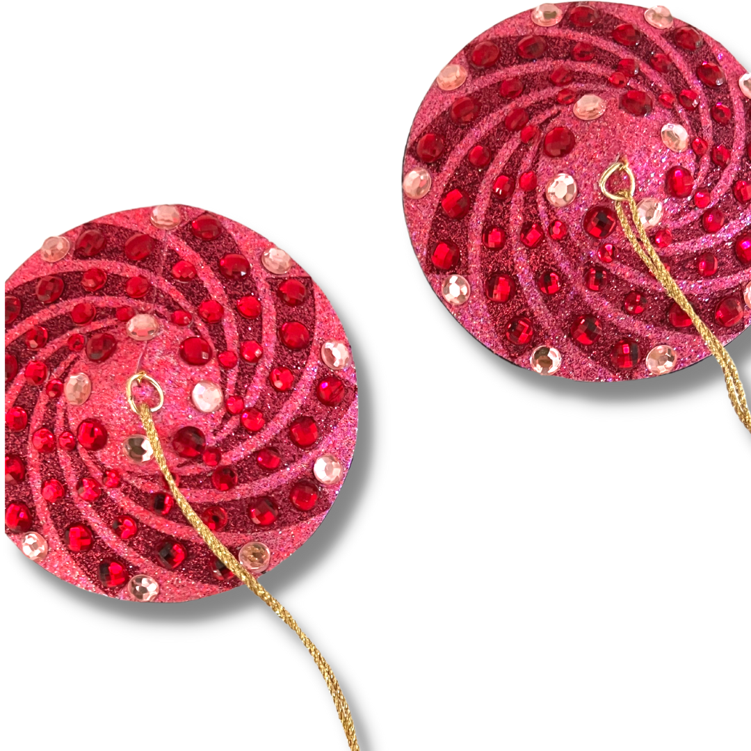 CANDY CRUSH Pâte à tétons rose et rose, cache-tétons (2 pièces) avec pompons perlés en or rose pour lingerie carnaval burlesque rave