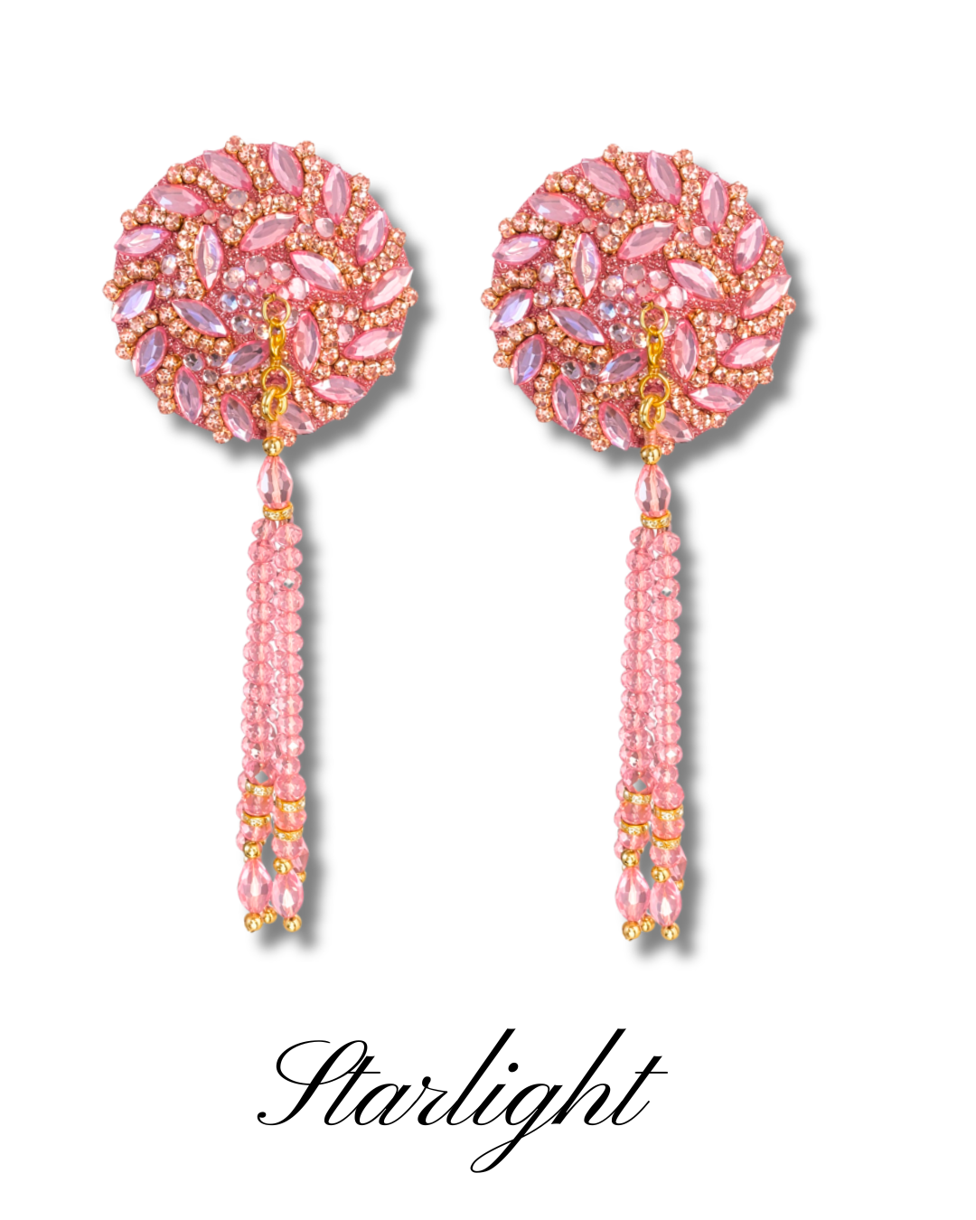 DITA VON TEESE STARLIGHT Pink Rhinestone & Crystal Pasties with Removable Hand-Beaded Tassels (2pcs) Appeeling