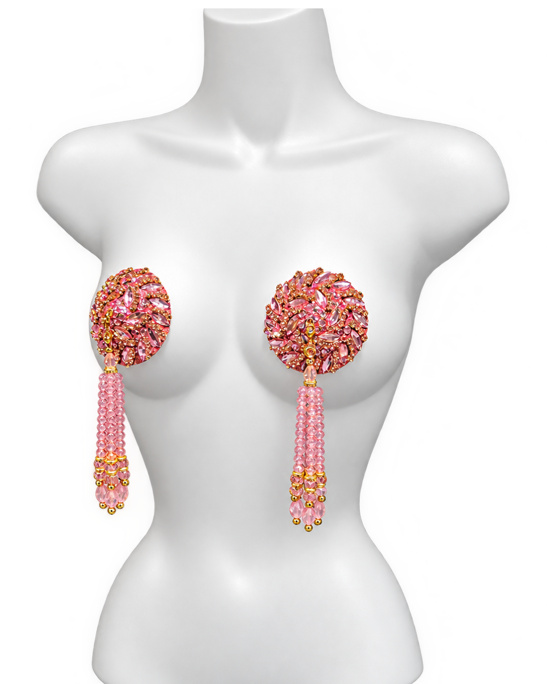 DITA VON TEESE STARLIGHT Pink Rhinestone & Crystal Pasties with Removable Hand-Beaded Tassels (2pcs) Appeeling