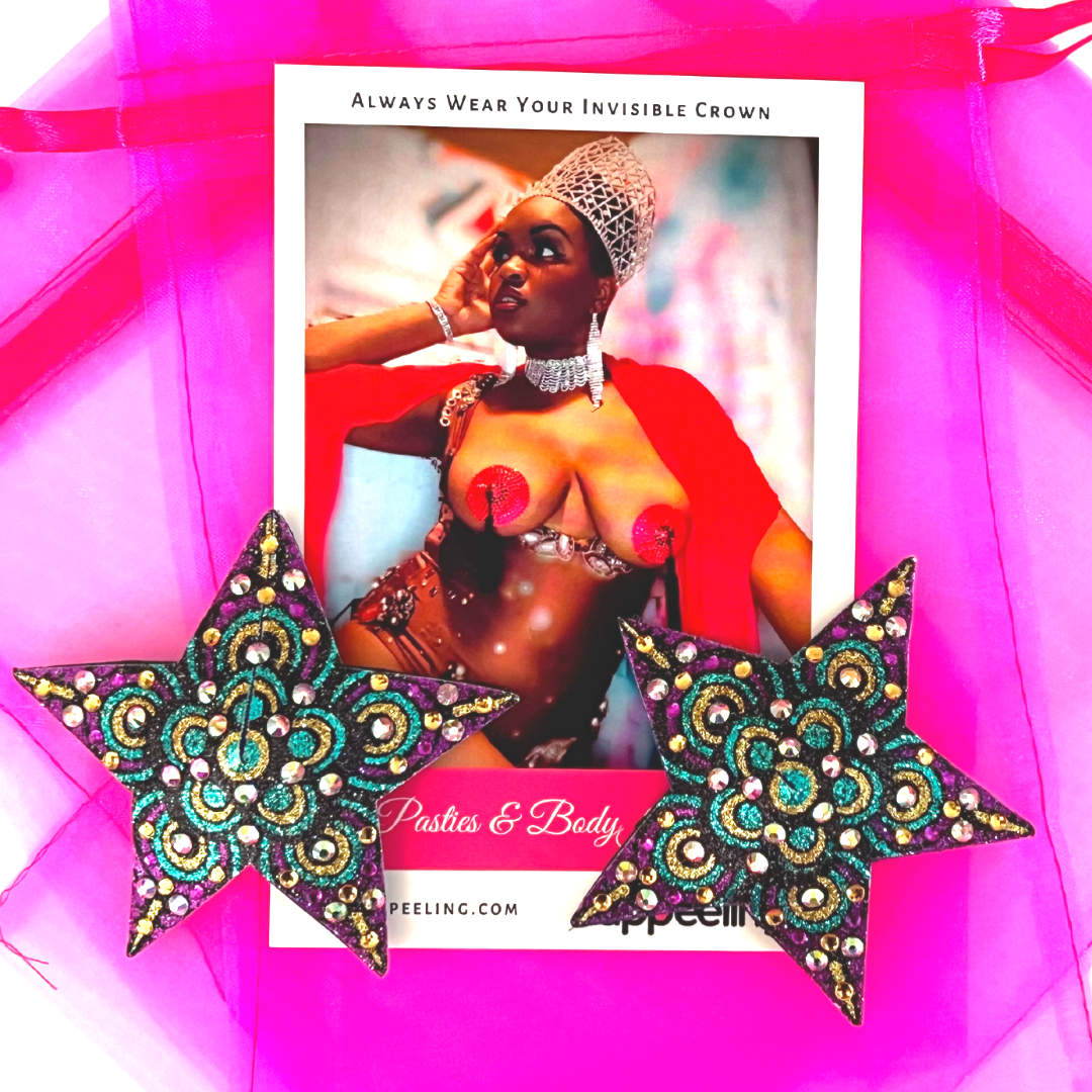 NOCHE ESTRELLADA Colorido Mosaico Brillo y Gema STAR Pasties, Cubiertas de pezones (2pcs) para Burlesque Rave Festival Pride Carnival Lingerie
