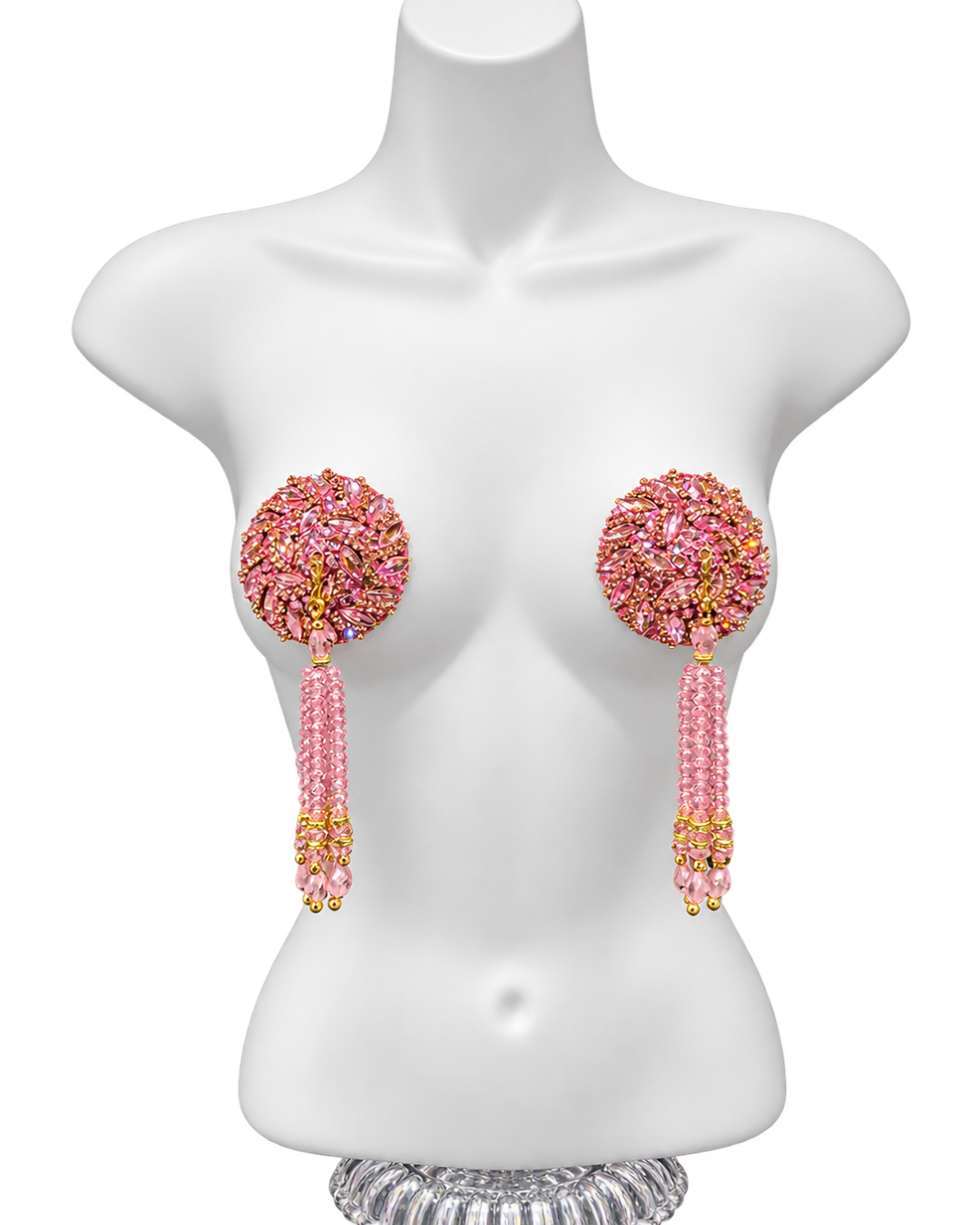 DITA VON TEESE STARLIGHT Pink Rhinestone & Crystal Pasties with Removable Hand-Beaded Tassels (2pcs) Appeeling