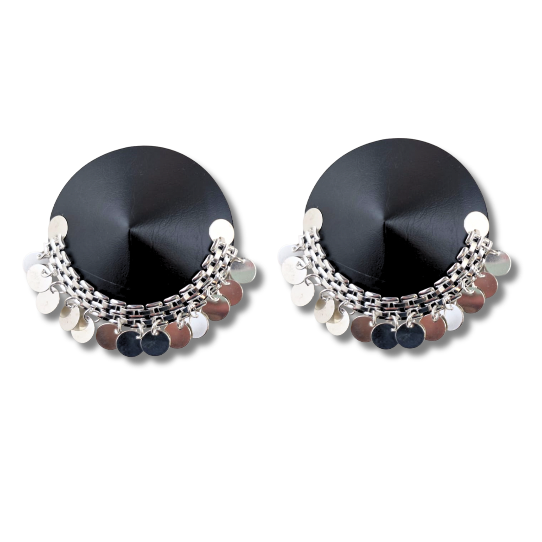 ZAHARA Faux Leather and Silver Chain Nipple Pasties, Pasty, Covers (2 PCS)