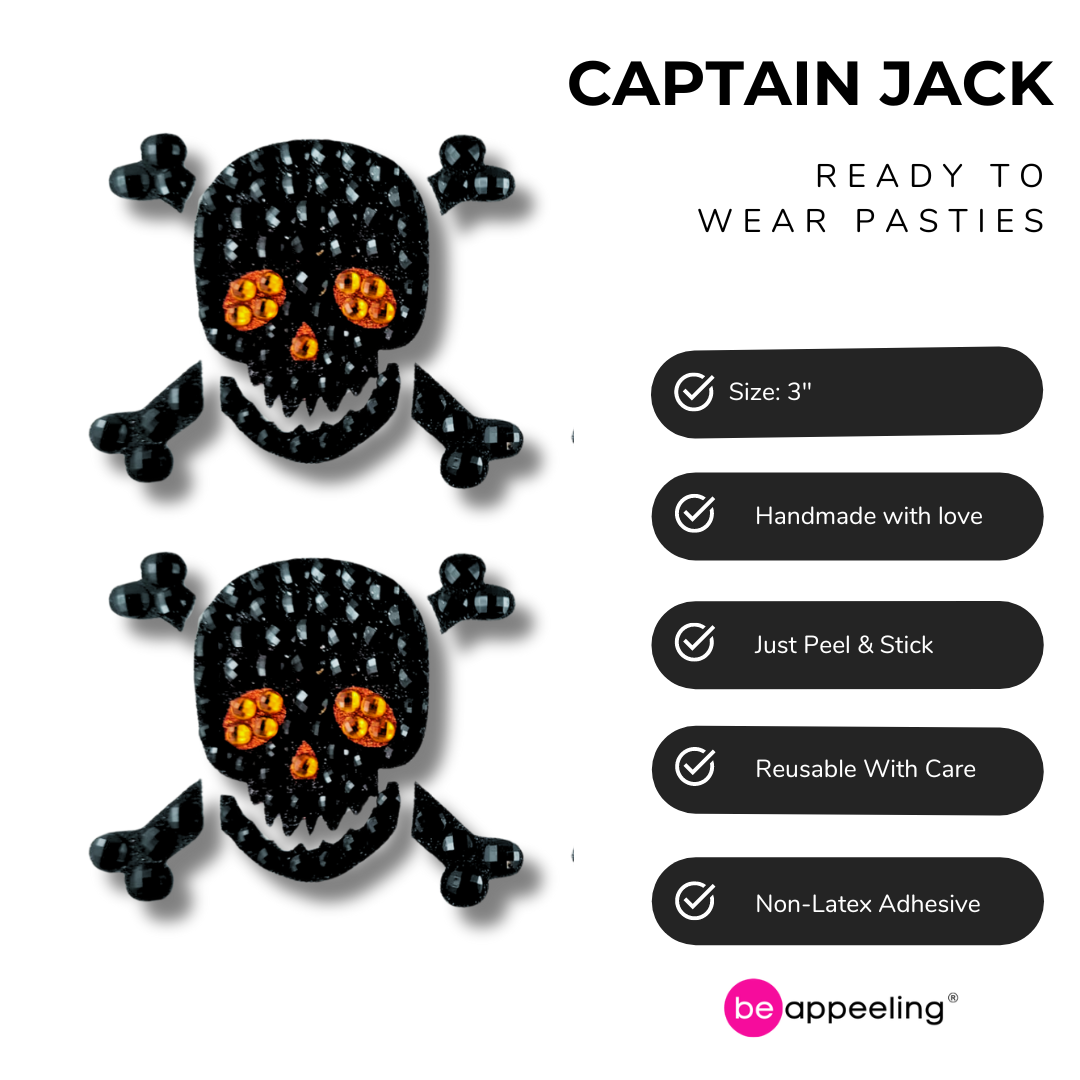 CAPTAIN JACK Glitter Pirate Nipple Covers, Pasties, Bijoux de corps