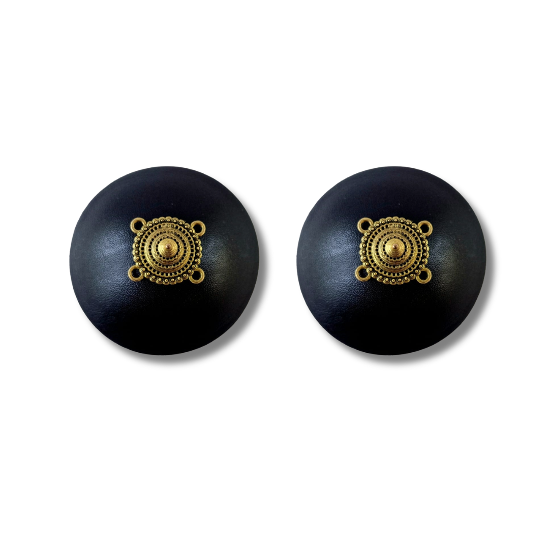 AURELIA Black or Oxblood Leather Pasties with Brass Appliqué (2pcs)