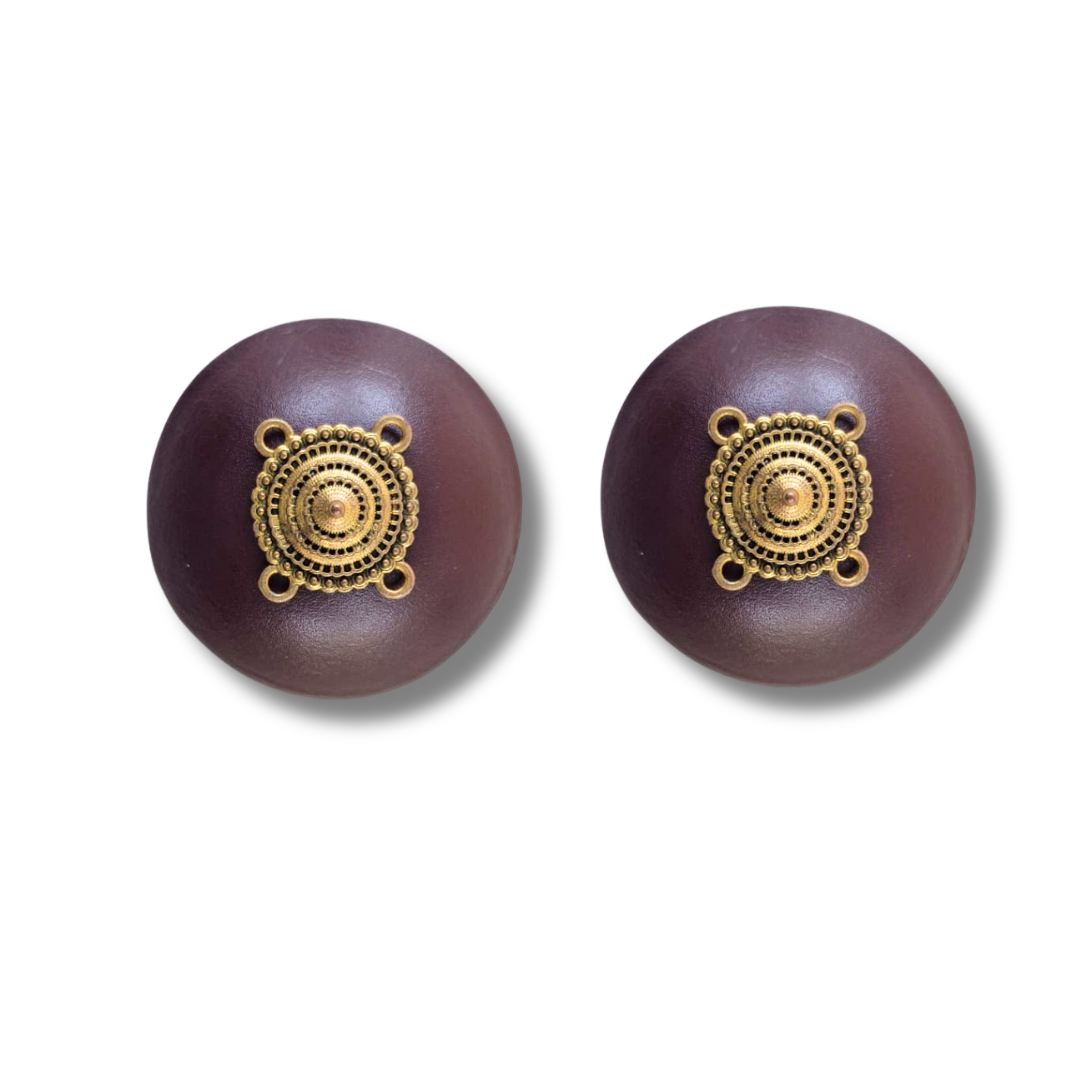 AURELIA Black or Oxblood Leather Pasties with Brass Appliqué (2pcs)