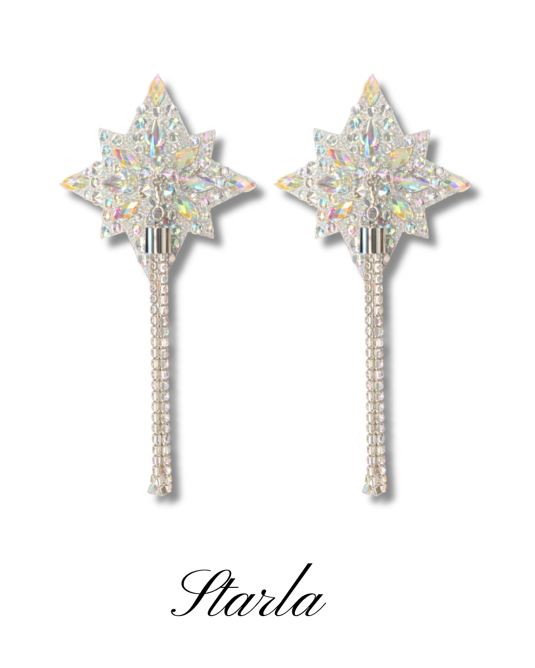 DITA VON TEESE STARLA Shimmering Silver Star Pasties with Removable Hand-Beaded Tassels (2pcs) Appeeling 3.5"