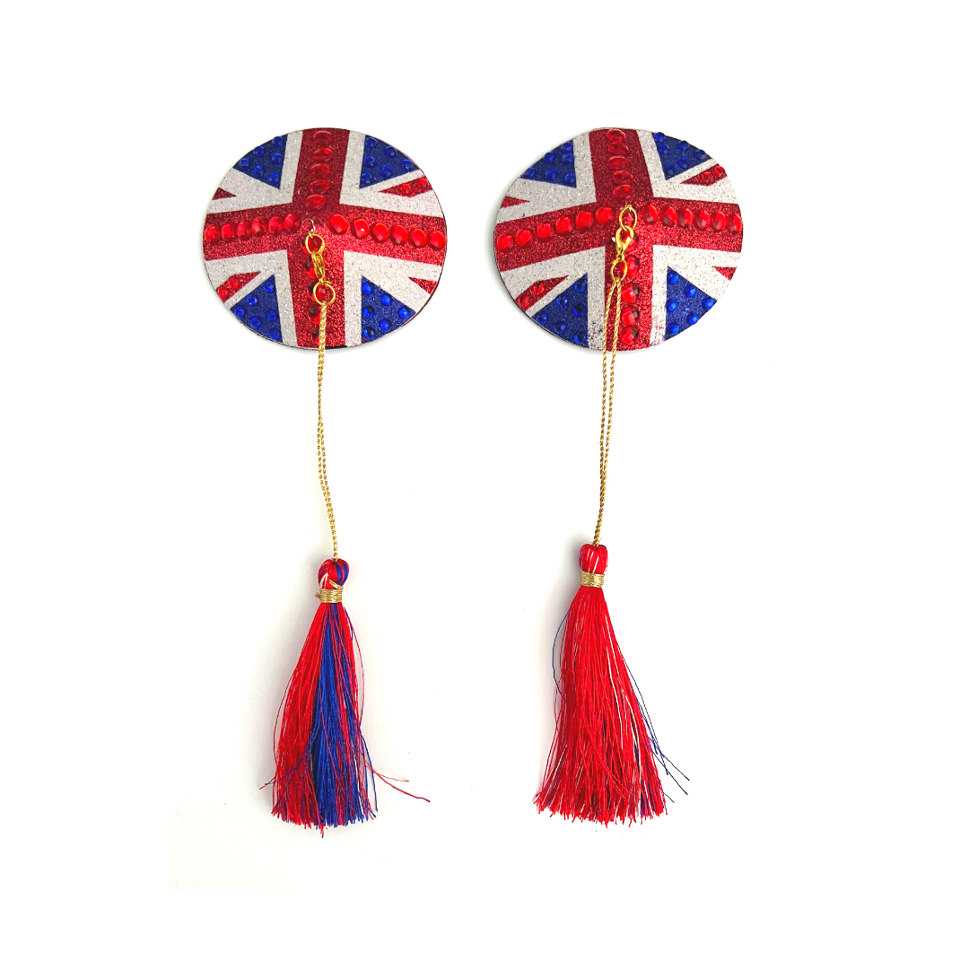 Paquete Brit Box (3 pares, 6 piezas) Pezones para pezones inspirados en Union Jack, fundas para lencería, festivales del orgullo burlesco y más – OFERTA