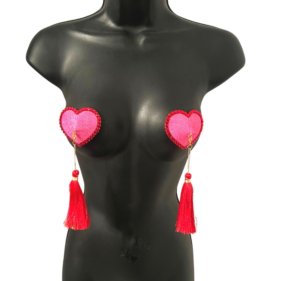 LOVE BOMB Pink & Red Glitter Heart Nipple Pasties, Pasty (2pcs) with T –  Appeeling