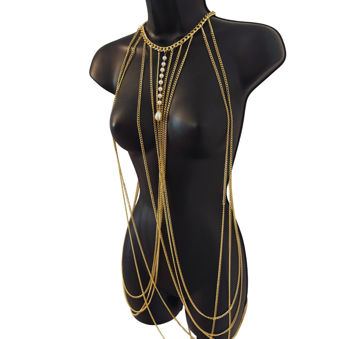 Chérie Dorée – Beautiful Gold Colour Body Chain with Pearl Accents