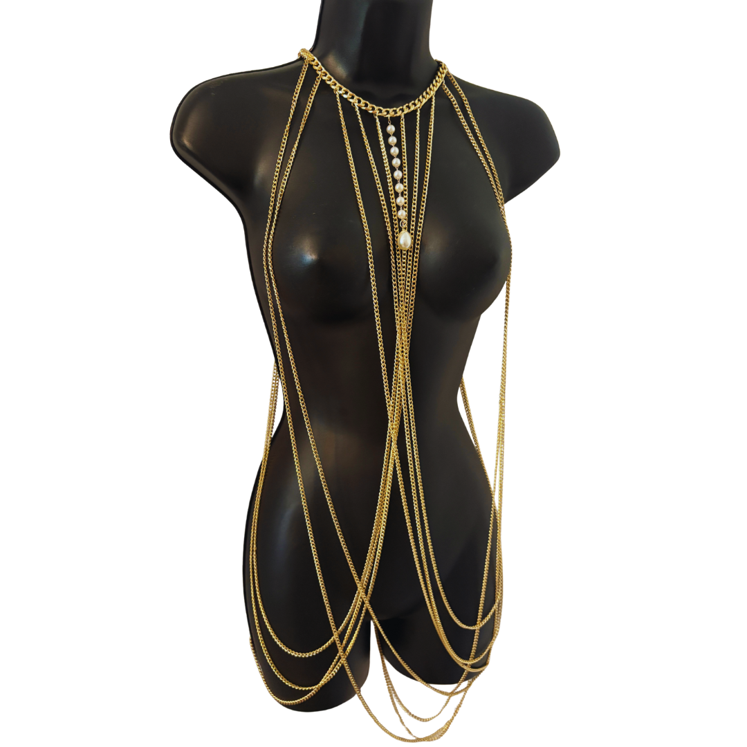 Chérie Dorée – Beautiful Gold Colour Body Chain with Pearl Accents