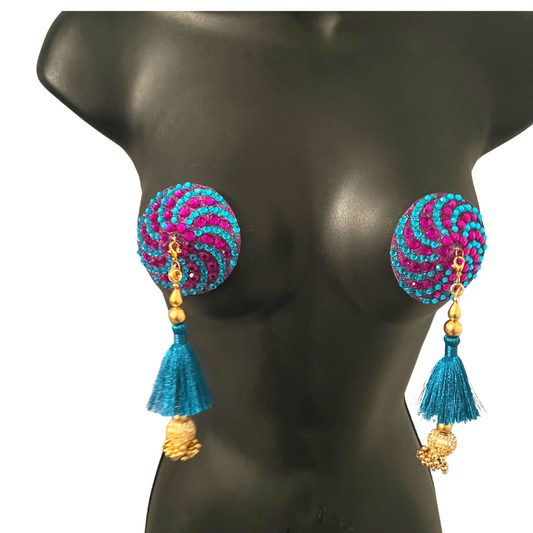 Multicolor Beaded Pasties with Tassels / Burlesque Nipple Covers / Fancy  Decorative Nipple Pasties #30310