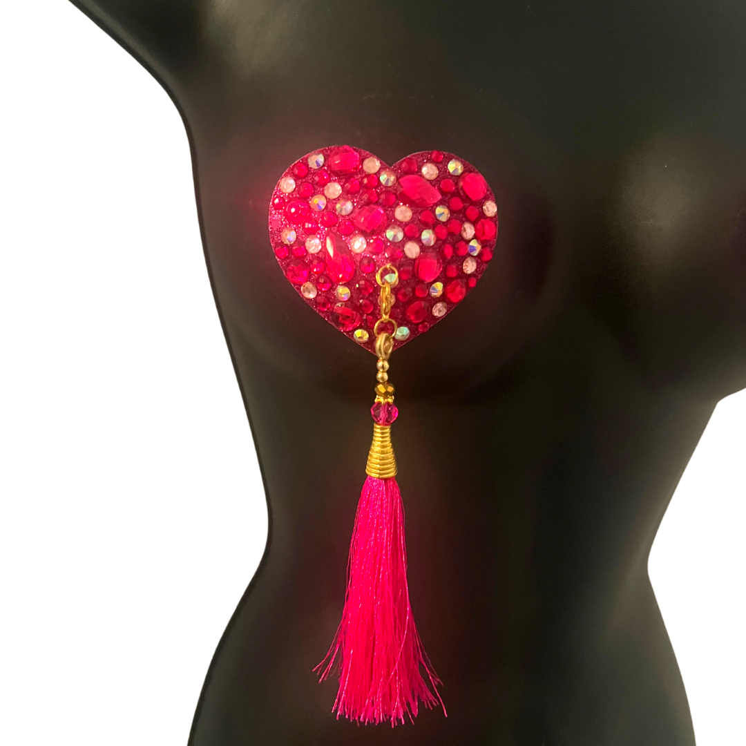 ROXY HEART Cache-tétons coeur rouge et rose, pâteux (2pcs) avec pompons