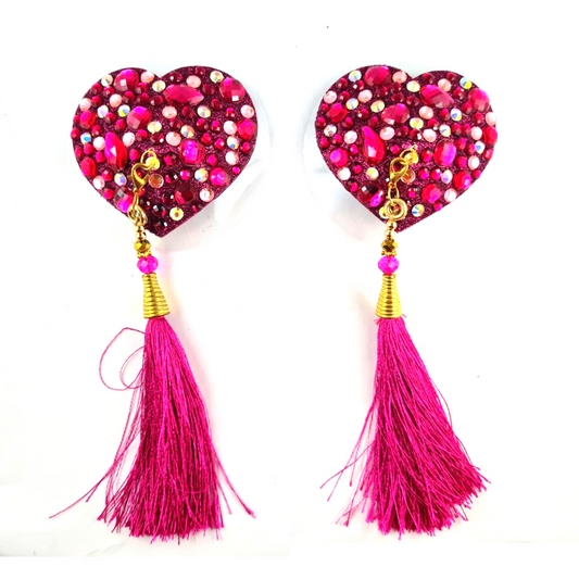 ROXY HEART Red & Pink Heart Nipple Pasties, Pasty (2pcs) with Tassels