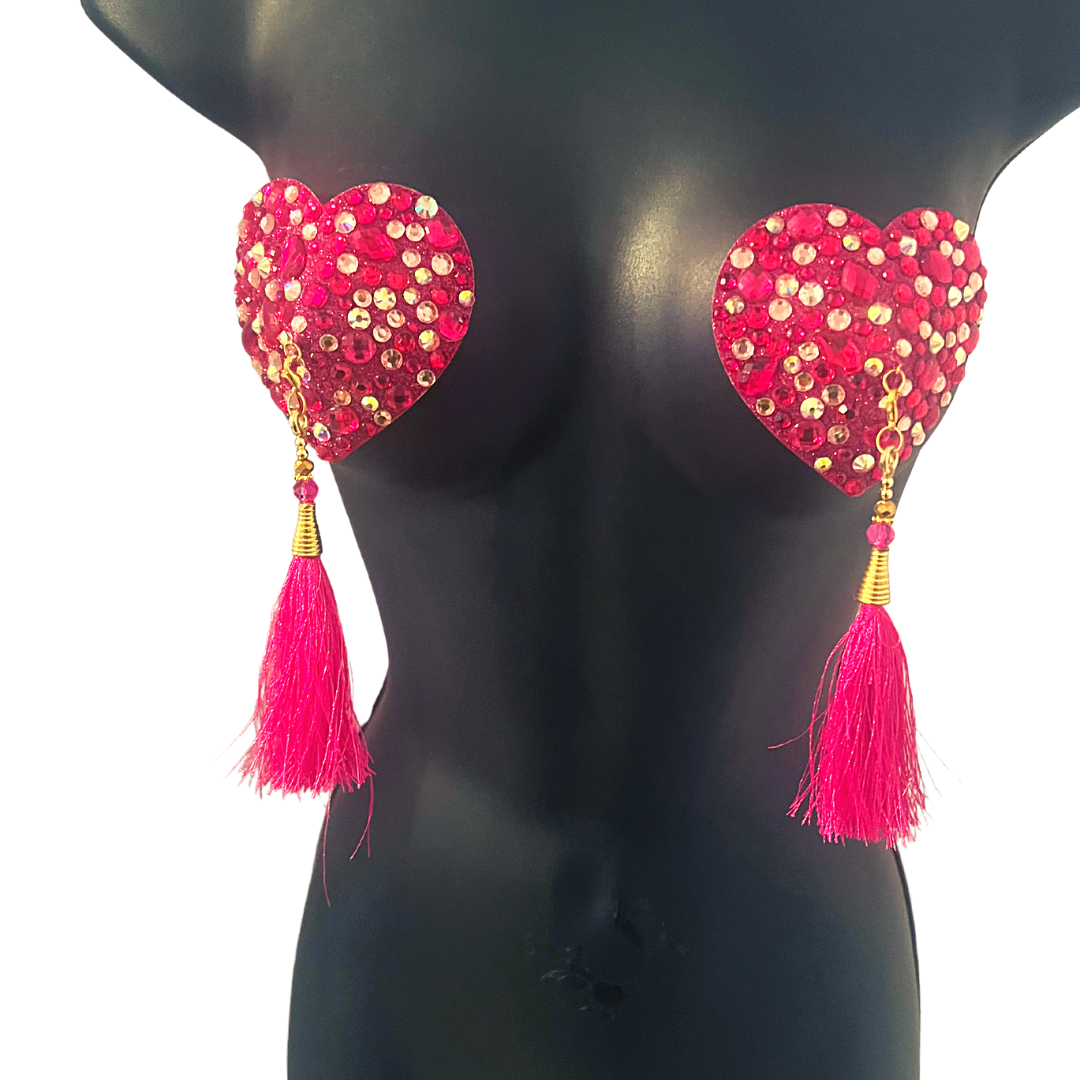 ROXY HEART Red & Pink Heart Nipple Pasties, Pasty (2pcs) with Tassels