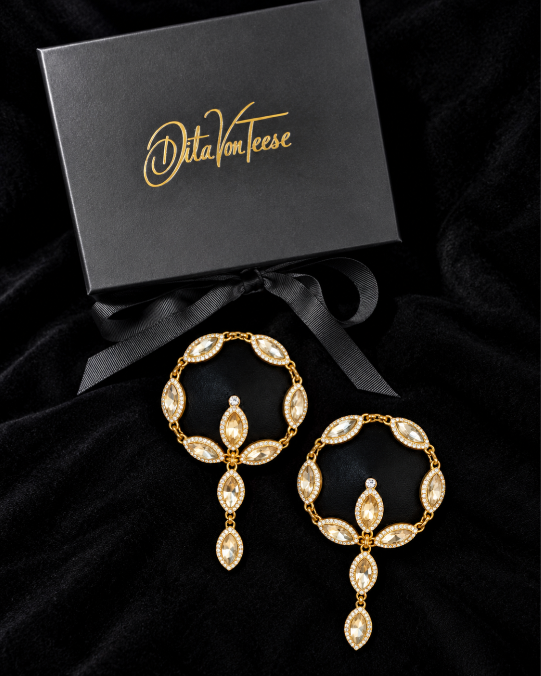 DITA VON TEESE HER SEXCELLENCY Leather Conical Pasties with Gold or Silver Gems And Rhinestones (2pcs)