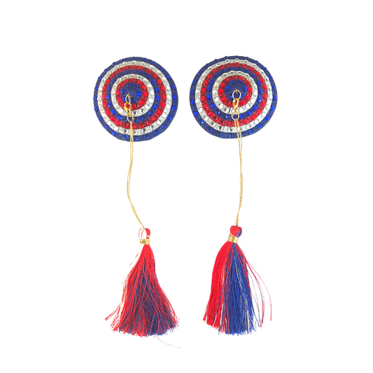 PINUP Purpurina y gema roja, blanca y azul, cubrepezones (2 piezas) Empanadas con borlas extraíbles para lencería Carnaval Burlesque Rave