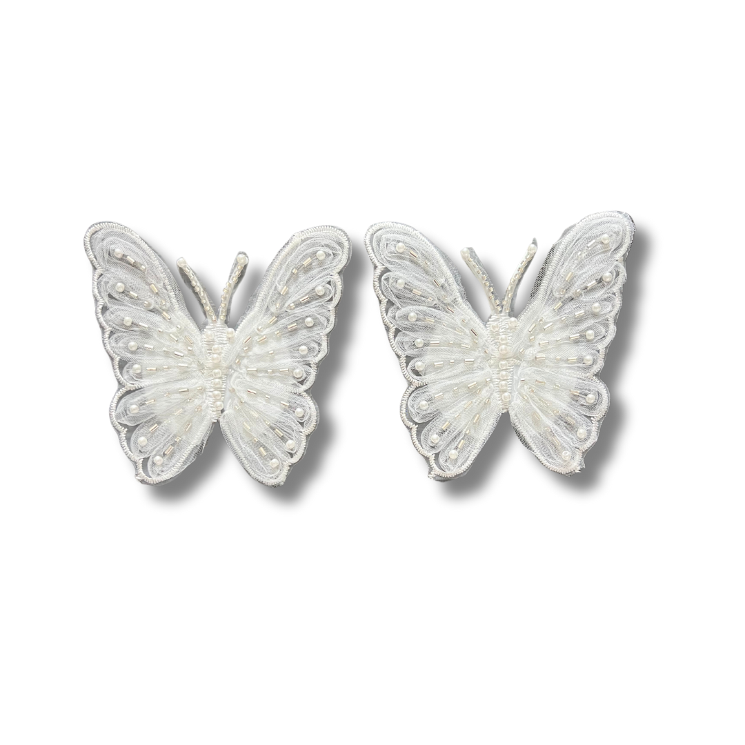 PAPILLON - White Lace Embroidered Butterfly Nipple Pasties Covers (2pcs) Large!