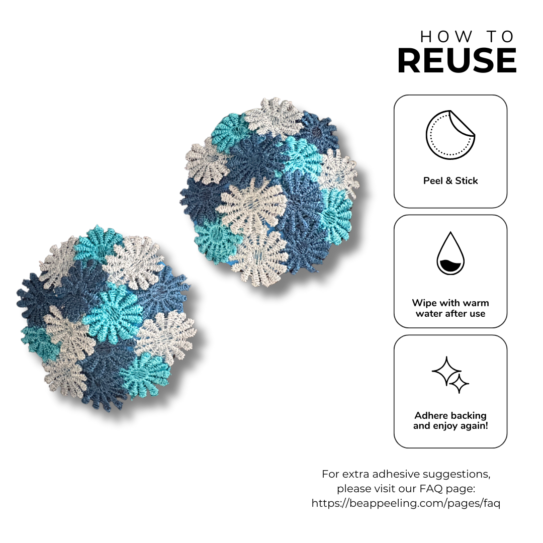 HARVEST BLOOM - Floral Appliqué Nipple Pasties, Pasty (2pcs) Shades of Blue