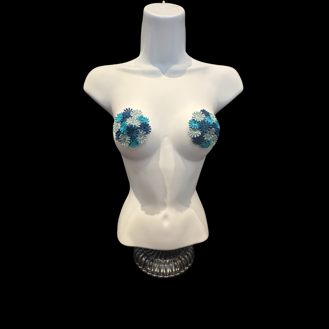 HARVEST BLOOM - Floral Appliqué Nipple Pasties, Pasty (2pcs) Shades of Blue
