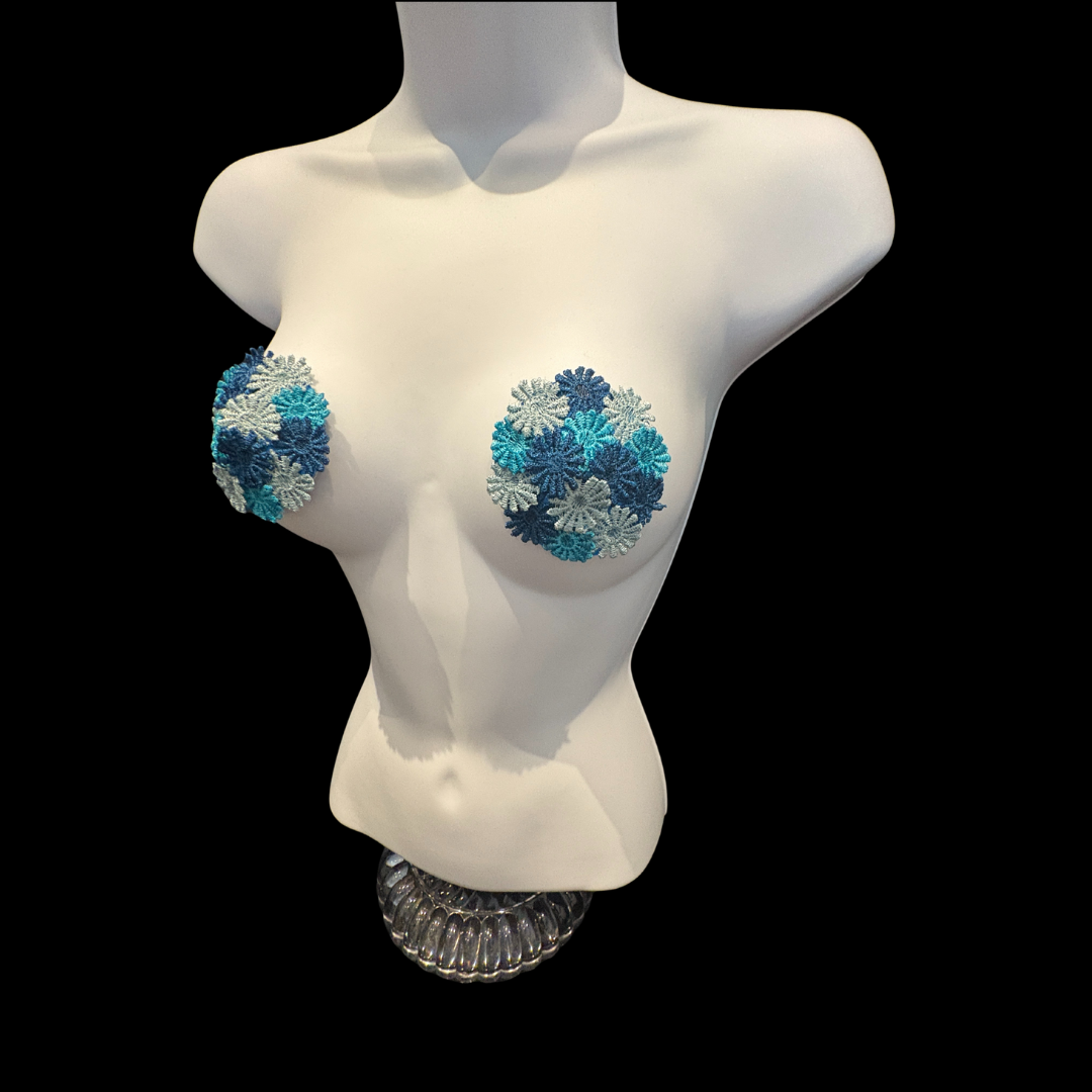HARVEST BLOOM - Floral Appliqué Nipple Pasties, Pasty (2pcs) Shades of Blue