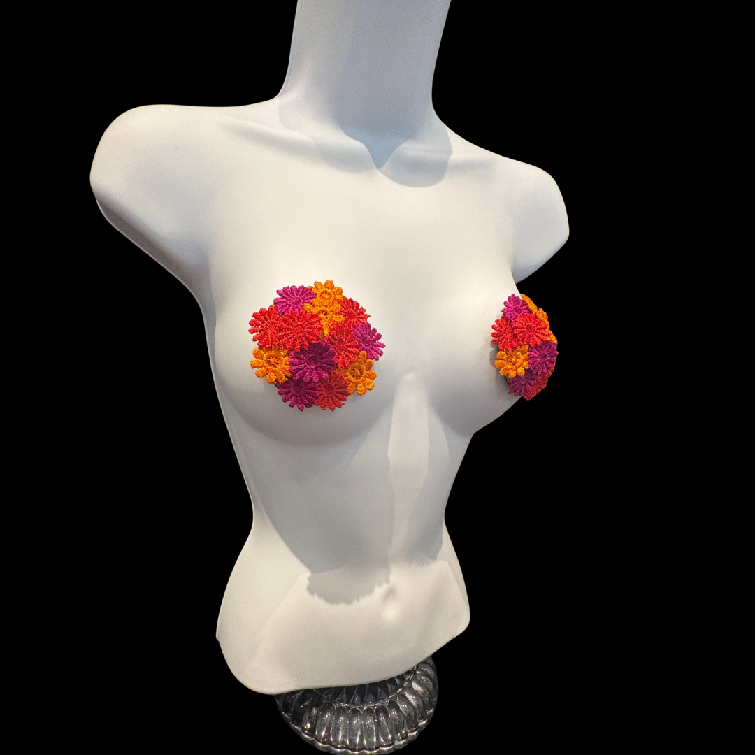 HARVEST BLOOM - Floral Appliqué Nipple Pasties, Pasty (2pcs) Shades of Blue
