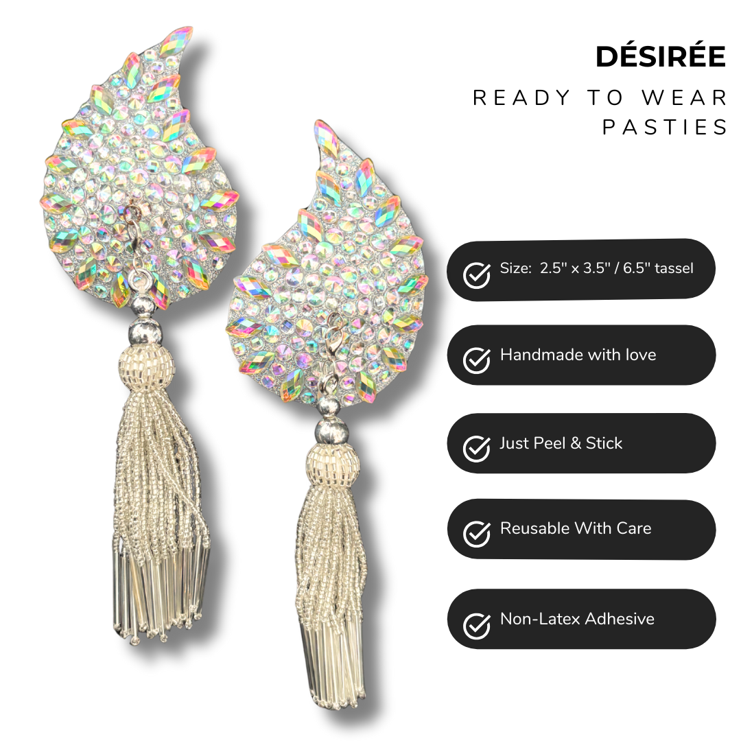 DÉSIRÉE Paisley Silver Gem Nipple Pasties, Pasty (2pcs) - With Removable Tassels (Copy) (Copy)