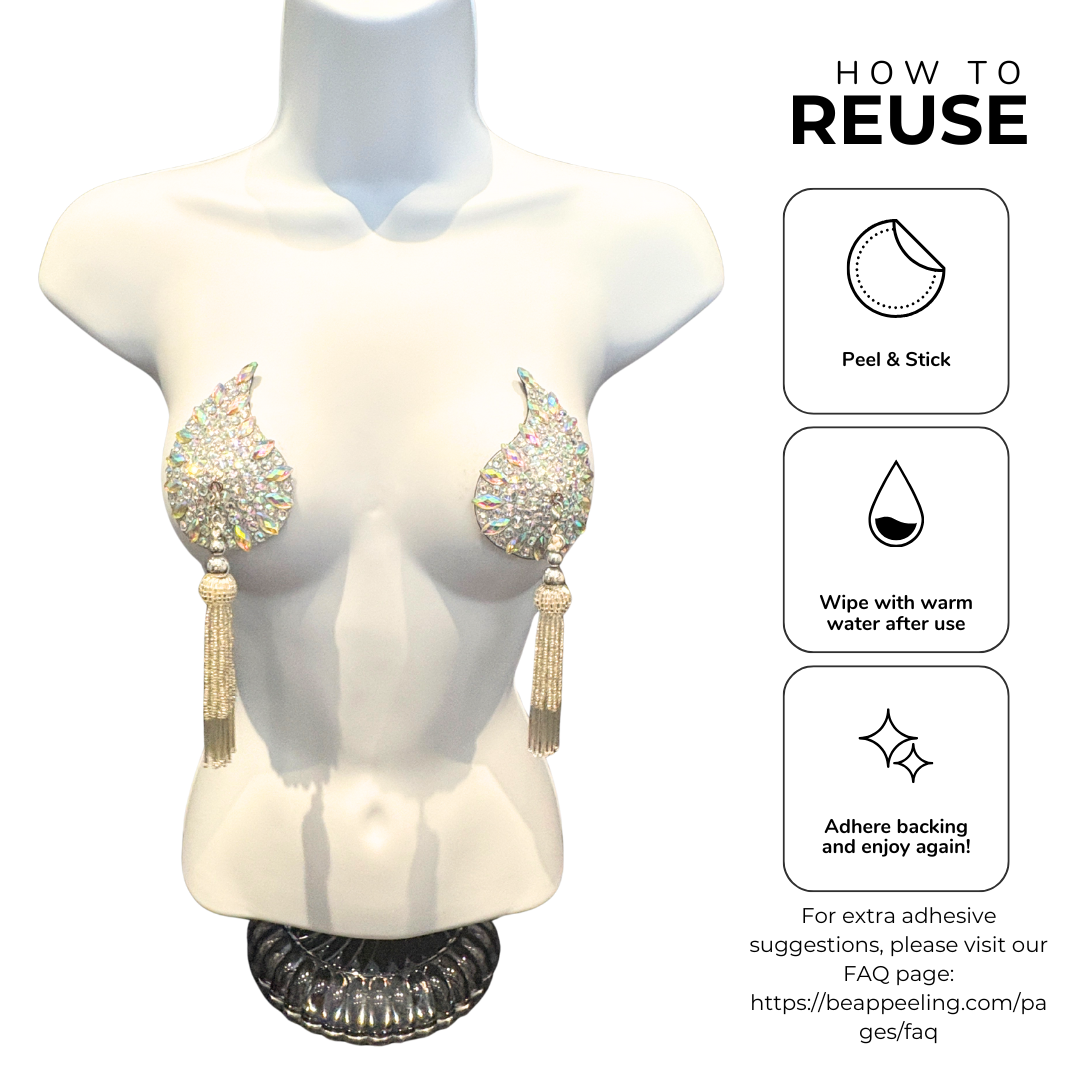DÉSIRÉE Paisley Silver Gem Nipple Pasties, Pasty (2pcs) - With Removable Tassels (Copy) (Copy)