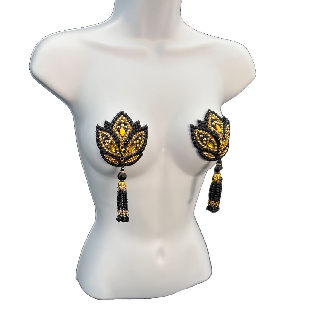 HARLOW BLOOM Black and Gold  Nipple Pasties, Pasty (2pcs) with Removable Tassels (Copy)