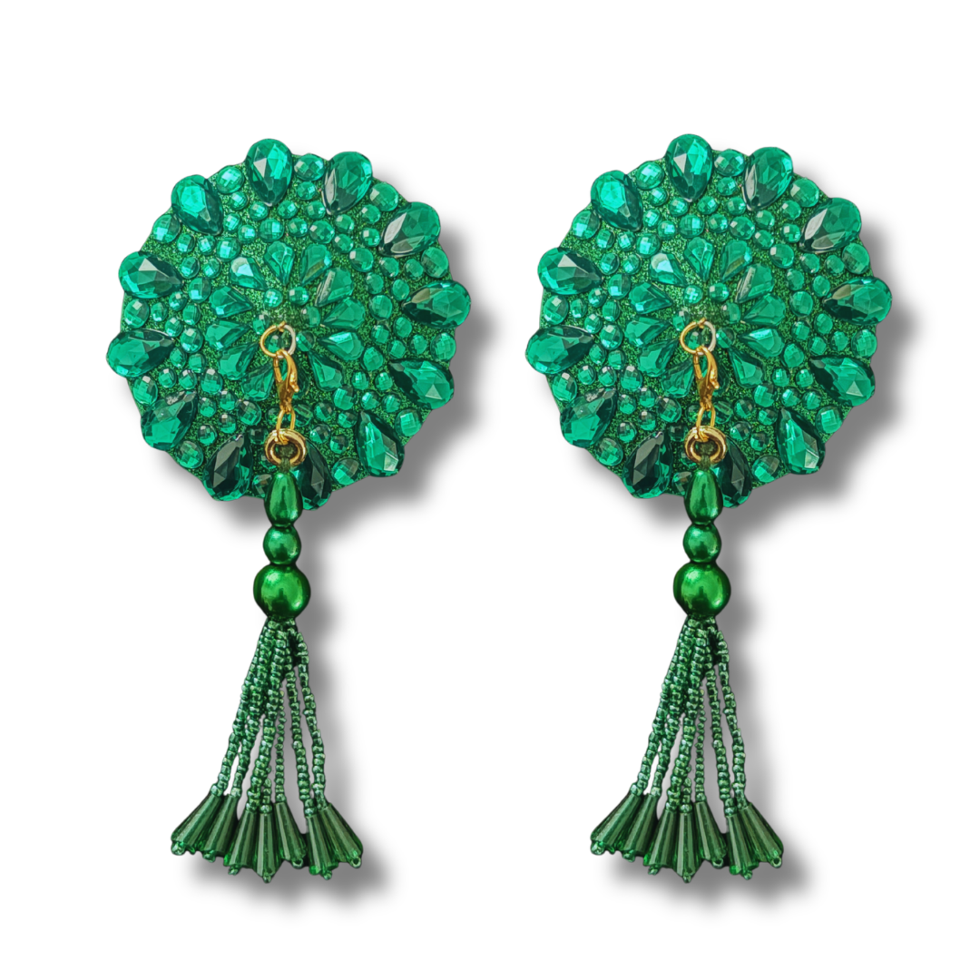 BIJOU  Red, Green or Royal Blue Pasties with Removable Tassels (2pcs)