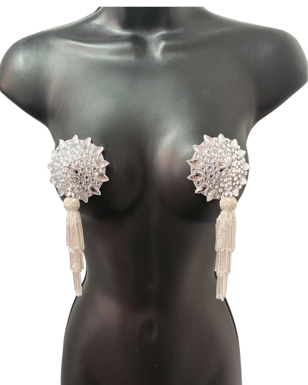 DITA VON TEESE Teesorama (Shimmering Silver) Glitter & Gem Pasties with Removable Hand-Beaded Tassels (2pcs)