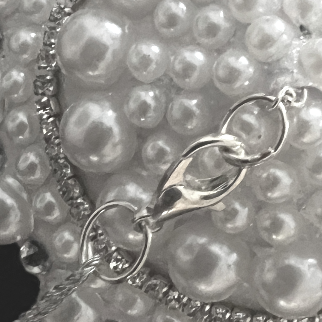 PEARL SHOWGIRL Pasta para pezones de perlas y diamantes de imitación, cubiertas (2 piezas) con borlas extraíbles para festivales de lencería, carnaval, raves burlescas