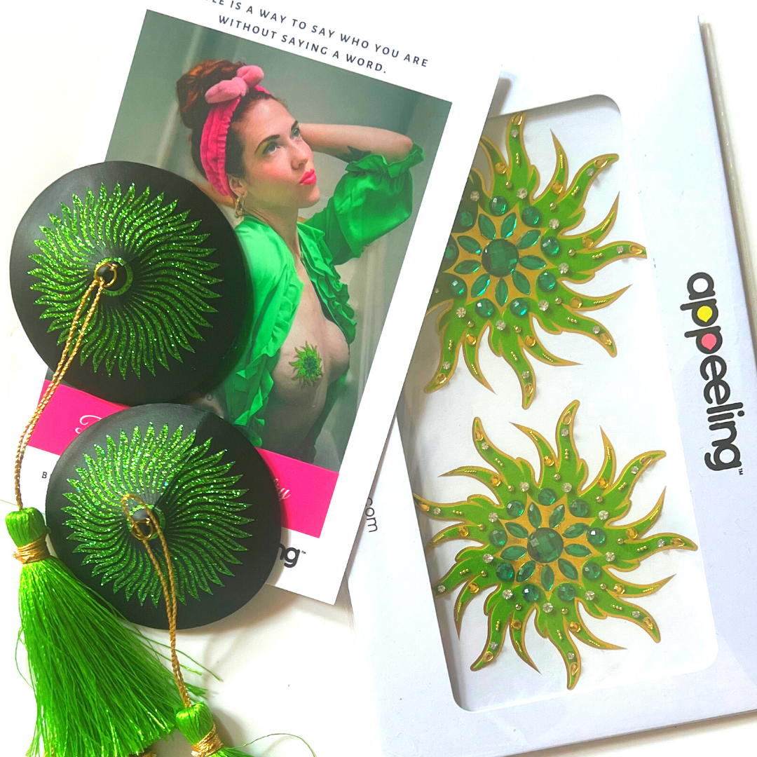 PAQUETE DIOSA VERDE 2 pares de hermosas empanadas de pezones verdes, cubiertas (4 piezas) para lencería Carnaval Burlesque Rave - OFERTA