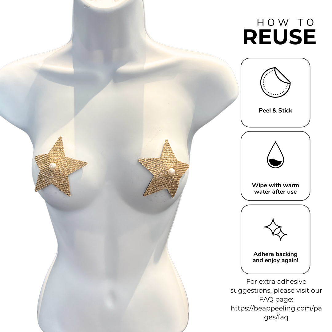 STARLET Shimmering Gold Star Pasties with Pearl Centre (2 pcs)